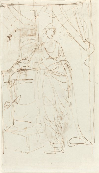 En elegant dame i klassisk kjole [recto] av George Romney