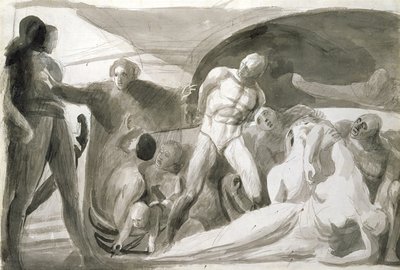 Howard besøker en Lazaretto (penn og blekk og vask på papir) av George Romney