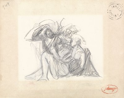 Liggende kvinne og andre figurer (grafitt på papir) (se 153910) av George Romney