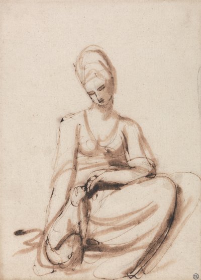 Sittende kvinne mater et dyr av George Romney