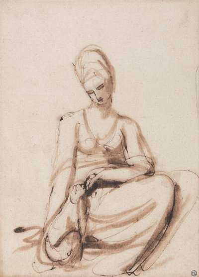 Sittende kvinne mater et dyr av George Romney