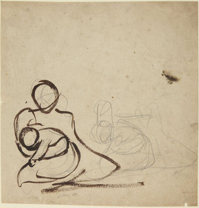 Studier av en sittende kvinne som holder et barn av George Romney