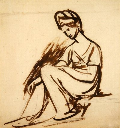 Studie for et portrett av en dame, sittende (brunt blekk over blyant på papir) av George Romney