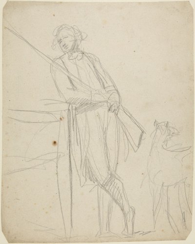 Studie til et helfigurportrett av en mann som holder en pistol av George Romney