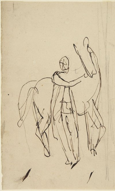 Studie til et portrett av en mann som står sammen med en hest av George Romney