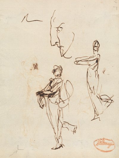Studie av to figurer og et ansikt av George Romney