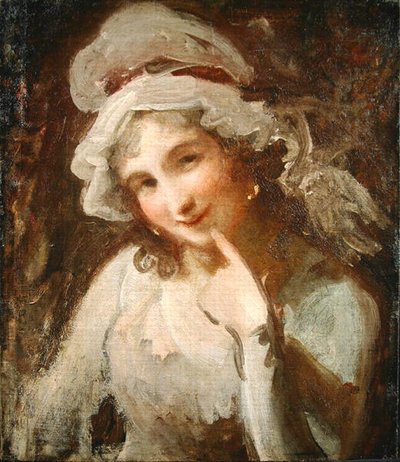 Studie av en smilende ung kvinne (olje på lerret) av George Romney