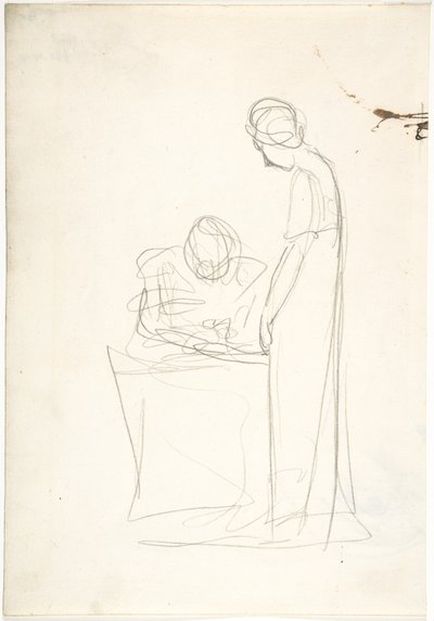 Studie av to figurer: den ene sittende, den andre stående (recto). Studie av et hode som ser oppover (verso) av George Romney