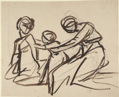 Studie av to sittende kvinner med et barn av George Romney