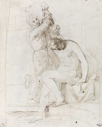 The Bath of Bathsheba (penn og brunt blekk på lagt papir) av George Romney