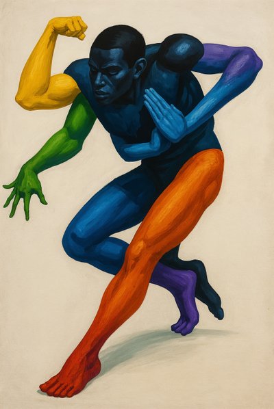 Momentum av identitet, 2025 (akryl på lerret) av George Rosaly