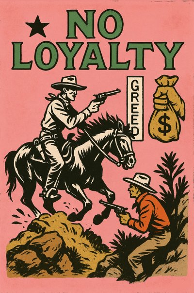 Grådighetens pris, 2025 (akryl på lerret) av George Rosaly