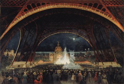 Nattfest på verdensutstillingen i 1889, under Eiffeltårnet, ca. 1889. av George Roux