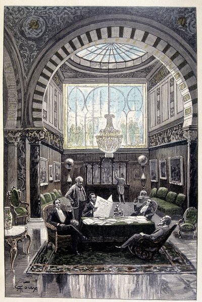 Det var et sted for samtale som var mest behagelig (side 34) i "" Testamentet til en eksentriker"" av Jules Verne av George Roux