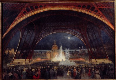 Nattfest på verdensutstillingen i 1889 under Eiffeltårnet maleri av Georges Roux (1800-tallet) 1889 Søn. 0,95x0,65 m Paris, Musee Carnavalet av George Roux