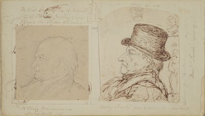 Studier av kaniner med overlagrede portretter av William Blake og Henry Fuseli (grafitt og blekk på papir) av George Samuel