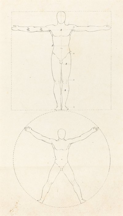 Sirkel og kvadrat av menneskefiguren av George Scharf after John Flaxman