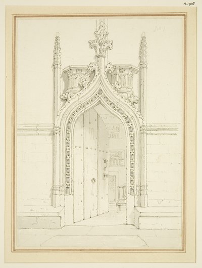 Døråpning til Vestry Room of St Mary Redcliffe, ca. 1812 (blyant og akvarell på papir) av George Shepherd
