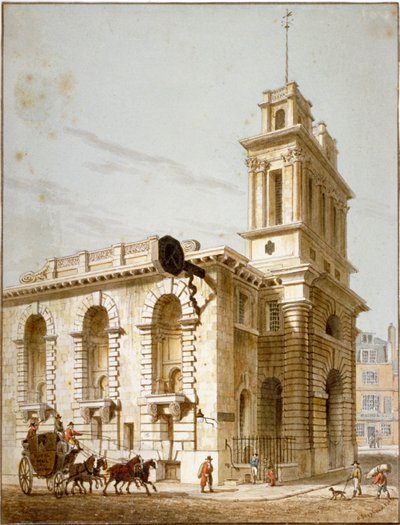 Nord-vest utsikt over Church of St Mary Woolnoth, City of London, 1812 av George Shepherd
