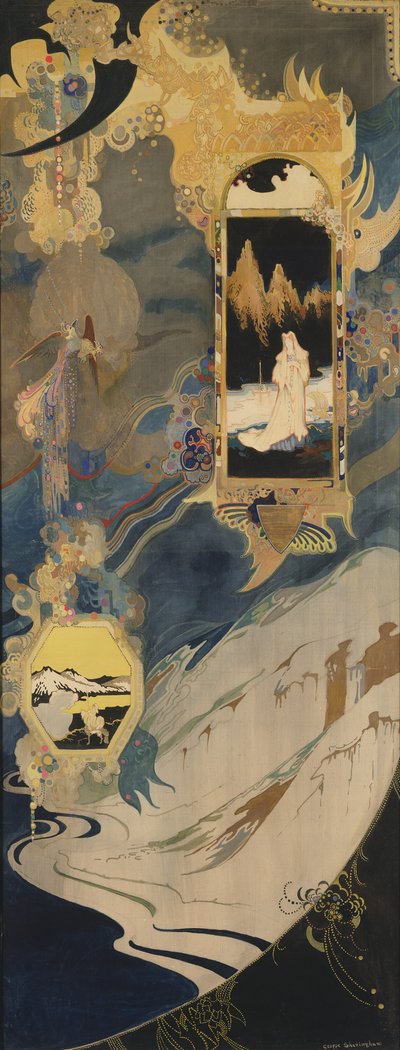 Branwen (wc med kroppsfarge og gullmaling på silke) av George Sheringham