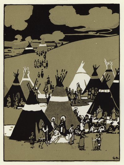 Om kvelden kom de til en leir (farge litho) av George Sheringham