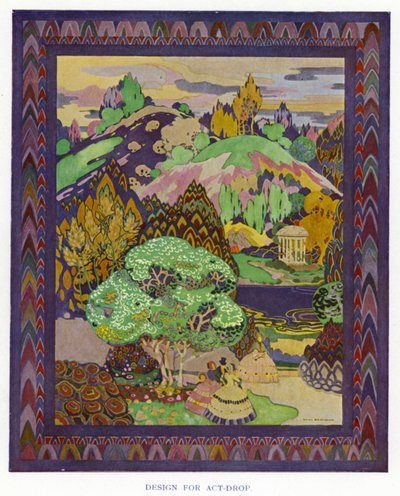 The Duenna av Sheridan: Design for Act-Drop (litho-farge) av George Sheringham