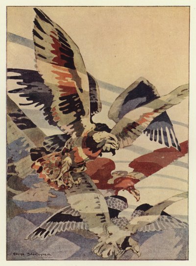 Den store ørnen laget vindene for ham (farge litho) av George Sheringham