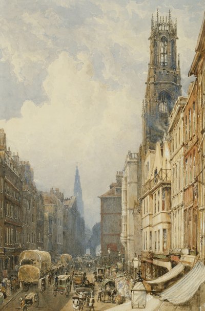 Fleet Street ser opp til Temple Bar med Old St. Dunstans og St. Clement Danes, 1834 av George Sidney Shepherd