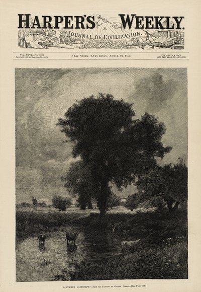 Cattle in Pool (A Summer Landscape) (Harper's Weekly forside, 22. april av George Snr. Inness