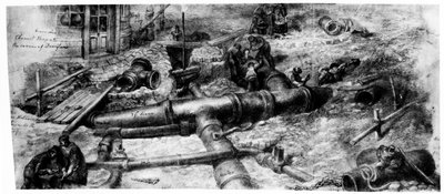 Building of Common Sewers on Holborn, 1845 (wc og grafitt på papir) av George Snr Scharf