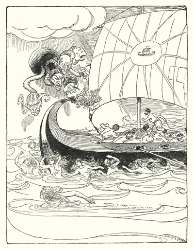 Jason og argonautene: "Og de fanget skipet og ledet henne og førte henne videre fra hånd til hånd" (litho) av George Soper