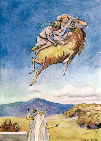 Jason og Argonautene: "The Golden Ram tok dem på ryggen og forsvant" (farge litho) av George Soper
