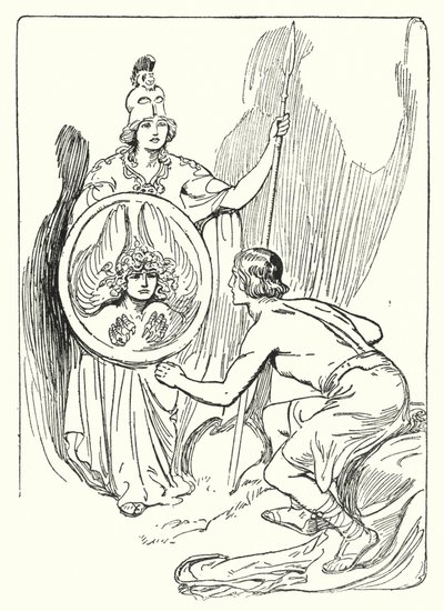 Perseus: "I speilet til skjoldet dukket det opp et ansikt" (litho) av George Soper