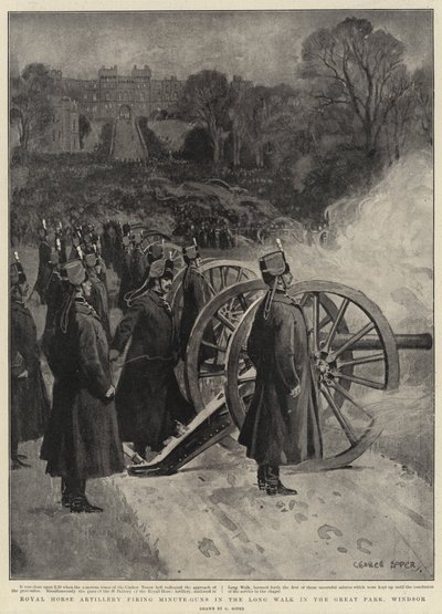 Royal Horse Artillery avfyrer Minute-Guns i Long Walk i Great Park, Windsor av George Soper
