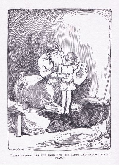 The Cheiron la lyren i hendene hans og brakte ham til å spille, fra The Heroes utgitt av George Allen og Unwin 1929 av George Soper