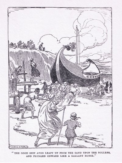 Det gode skipet Argo sprang opp fra sanden på ruller og stupte fremover som en galant hest, fra The Heroes utgitt av George Allen og Unwin 1929 av George Soper