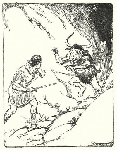 Theseus: "Han hadde aldri sett et så merkelig dyr" (litho) av George Soper