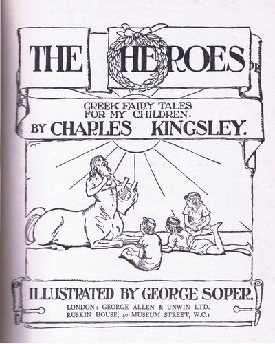 Tittelsidedesign, fra The Heroes utgitt av George Allen og Unwin 1929 av George Soper