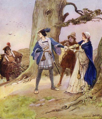 Valentine, etter å ha hørt at ranerne hans hadde tatt en dame til fange, kom for å trøste og avlaste henne av George Soper