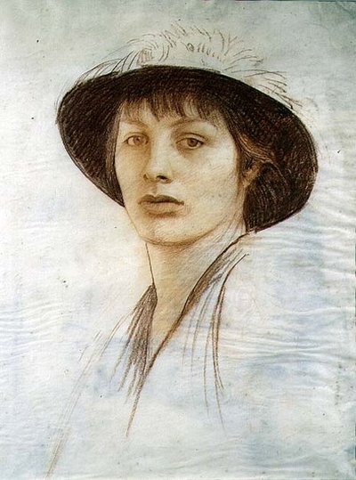 Jente i en fjærkledd hatt (rødt kritt på vellum) av George Spencer Watson