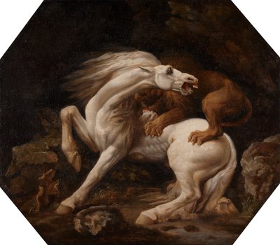 Hest angrepet av en løve Episode C, mellom 1768 og 1769. av George Stubbs