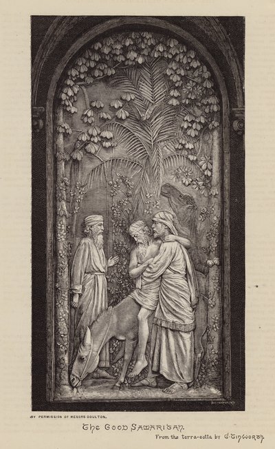 Den barmhjertige samaritan (gravering) av George Tinworth
