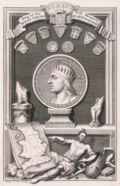 Egbert (d.839) konge av vestsakserne, første monark av hele England, gravert av kunstneren (gravering) av George Vertue