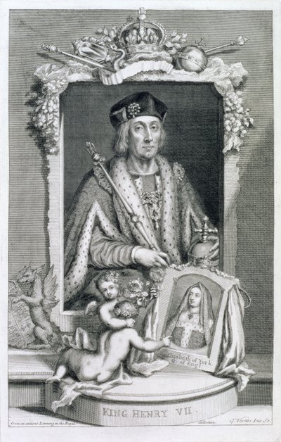 Henry VII (1457-1509) Konge av England fra 1485, etter et portrett i Royal Collection, gravert av kunstneren av George Vertue