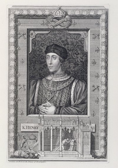 Henry VI (1421-71) konge av England 1421-66 og 1470-71, etter et portrett i Kensington Palace, gravert av kunstneren av George Vertue