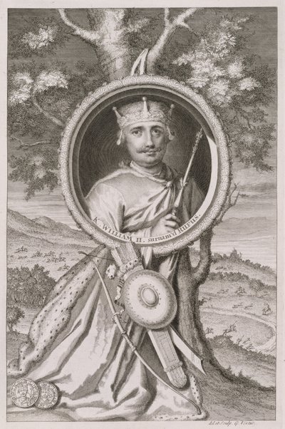 William II 'Rufus' (ca. 1056-1100) Konge av England fra 1087, gravert av kunstneren (gravering) av George Vertue