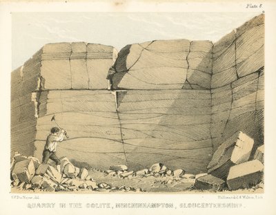 Steinbrudd i Oolite, Minchinhampton, Gloucestershire (farget gravering) av George Victor Du Noyer