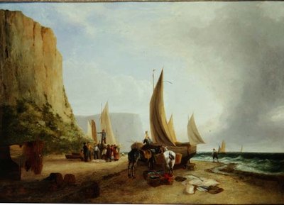 Fiskere som losser fangsten sin av George Vincent