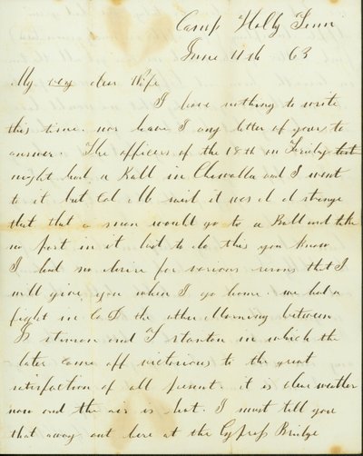 Brev fra George Wyckoff, Camp Holly, Tennessee, til Josephine, 11. juni 1863 av George W. Wyckoff