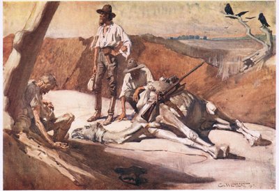 På vei til Mount Hopeless (farge litho) av George Washington Lambert